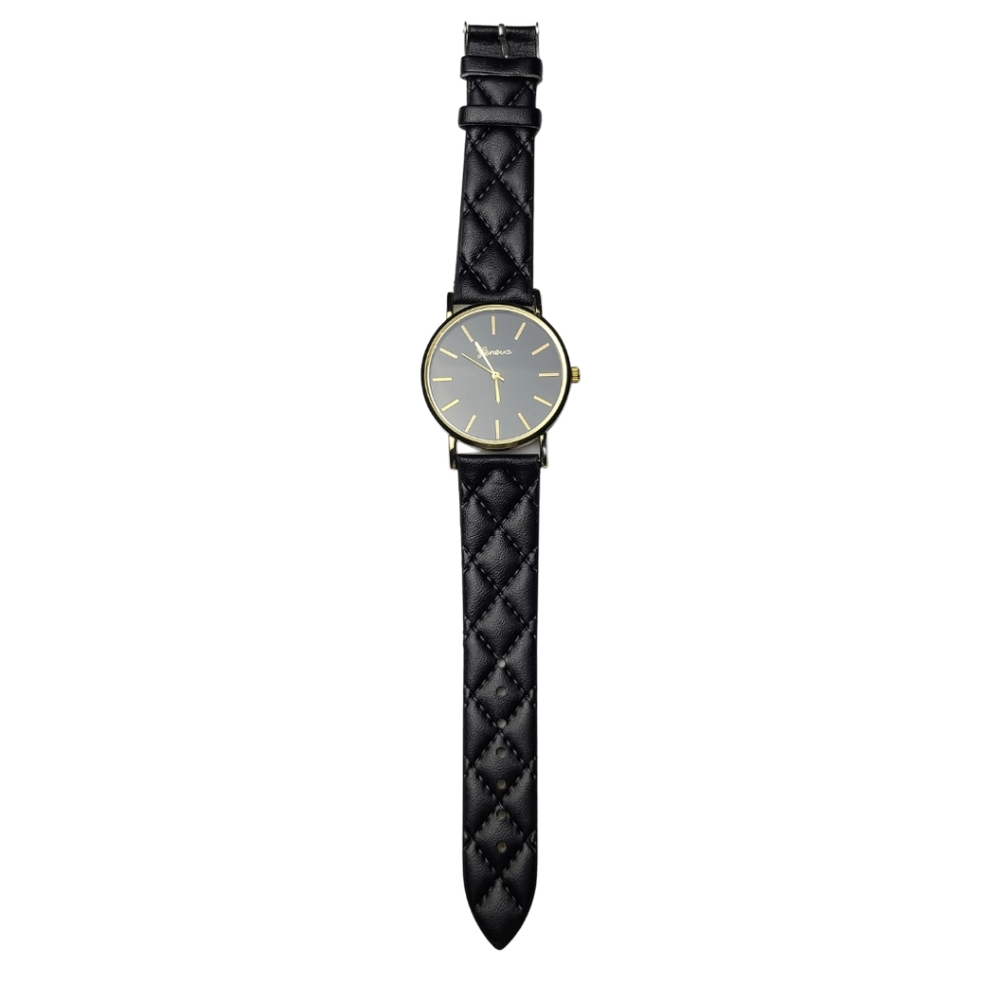 Black Quilt Pattern Geneva Watch